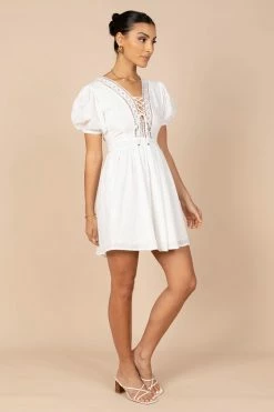 Mayde Tie Up Front Mini Dress - White -Dress Shop petal and pup usa dresses mayde tie up front mini dress white 32341312209073