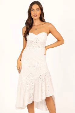 Melanie Strapless Midi Dress - White -Dress Shop petal and pup usa dresses melanie strapless midi dress white 33722382221489