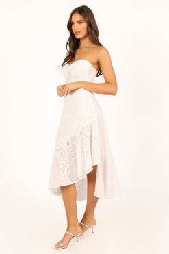 Melanie Strapless Midi Dress - White -Dress Shop petal and pup usa dresses melanie strapless midi dress white 33722382319793