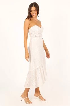 Melanie Strapless Midi Dress - White -Dress Shop petal and pup usa dresses melanie strapless midi dress white 33722382418097