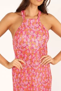 Melody Plisse Halter Maxi Dress - Hot Pink -Dress Shop petal and pup usa dresses melody plisse halter maxi dress hot pink 33559100522673