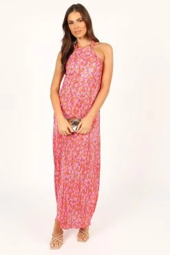 Melody Plisse Halter Maxi Dress - Hot Pink -Dress Shop petal and pup usa dresses melody plisse halter maxi dress hot pink 33559100719281