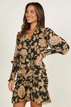 Micha Ruched High Neck Mini Dress - Pine/Gold -Dress Shop petal and pup usa dresses micha ruched high neck mini dress pine gold 33231696887985