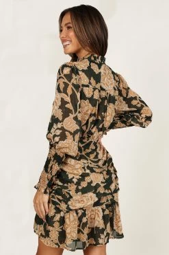 Micha Ruched High Neck Mini Dress - Pine/Gold -Dress Shop petal and pup usa dresses micha ruched high neck mini dress pine gold 33231696920753