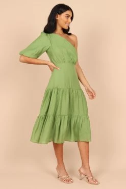 Milla One Shoulder Tiered Midi Dress - Green -Dress Shop petal and pup usa dresses milla one shoulder tiered midi dress green 32465631314097
