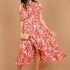 Millie Off Shoulder Tiered Midi Dress - Red Floral