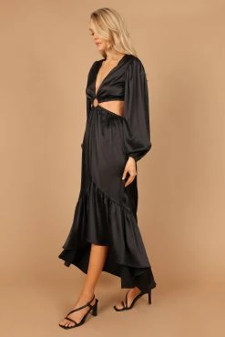 Minnow Satin Ruffle Tier O-Ring Cut Out Maxi Dress - Black -Dress Shop petal and pup usa dresses minnow satin ruffle tier o ring cut out maxi dress black 32589111918769