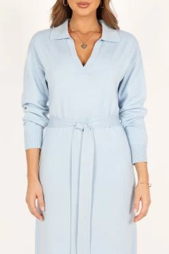Monday Long Sleeve Maxi Knit Dress - Blue -Dress Shop petal and pup usa dresses monday long sleeve maxi knit dress blue 33928691122353