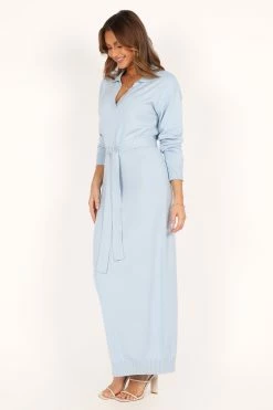 Monday Long Sleeve Maxi Knit Dress - Blue -Dress Shop petal and pup usa dresses monday long sleeve maxi knit dress blue 33928691155121