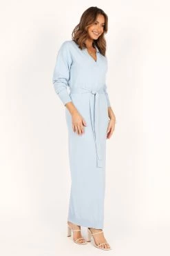 Monday Long Sleeve Maxi Knit Dress - Blue -Dress Shop petal and pup usa dresses monday long sleeve maxi knit dress blue 33928691286193