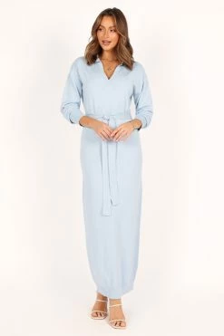 Monday Long Sleeve Maxi Knit Dress - Blue -Dress Shop petal and pup usa dresses monday long sleeve maxi knit dress blue 33928691318961