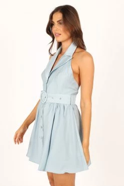 Monroe Halterneck Mini Dress - Blue -Dress Shop petal and pup usa dresses monroe halterneck mini dress blue 33757586587825