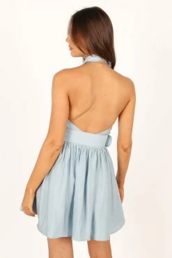 Monroe Halterneck Mini Dress - Blue -Dress Shop petal and pup usa dresses monroe halterneck mini dress blue 33757586620593