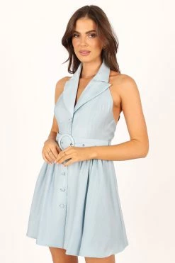 Monroe Halterneck Mini Dress - Blue -Dress Shop petal and pup usa dresses monroe halterneck mini dress blue 33757586751665