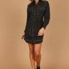 Morph Contrast Stitch Mini Dress - Black