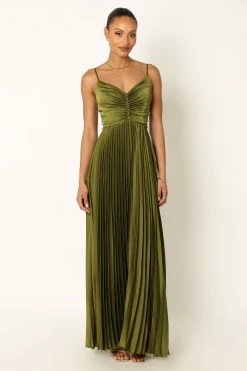 Naira Pleated Maxi Dress - Palm Green -Dress Shop petal and pup usa dresses naira pleated maxi dress palm green 33968174858417