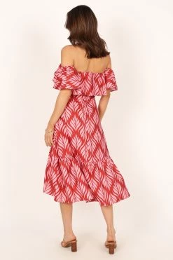 Neoma Strapless Midi Dress - Red Palm Print -Dress Shop petal and pup usa dresses neoma strapless midi dress red palm print 33810809618609