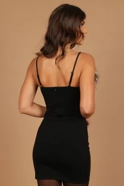 Oliver Feather Trim Mini Dress - Black -Dress Shop petal and pup usa dresses oliver feather trim mini dress black 32644295917745