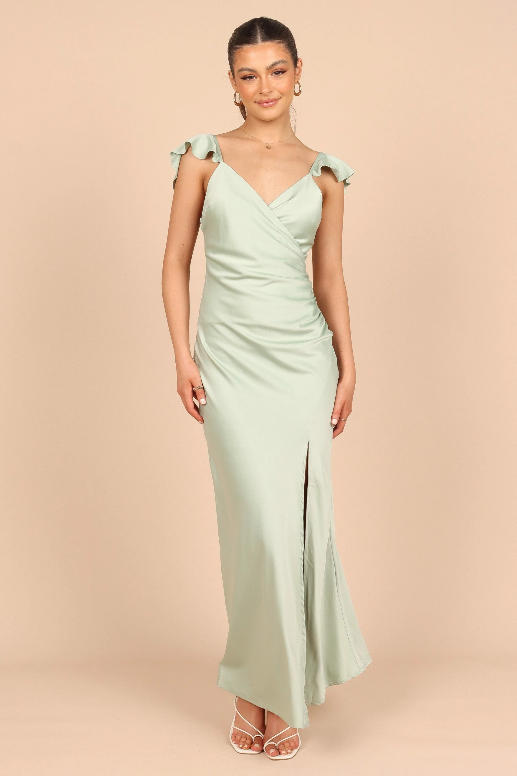 Peony Frill Cap Sleeve Maxi Dress - Sage 1 Peony Frill Cap Sleeve Maxi Dress - Sage