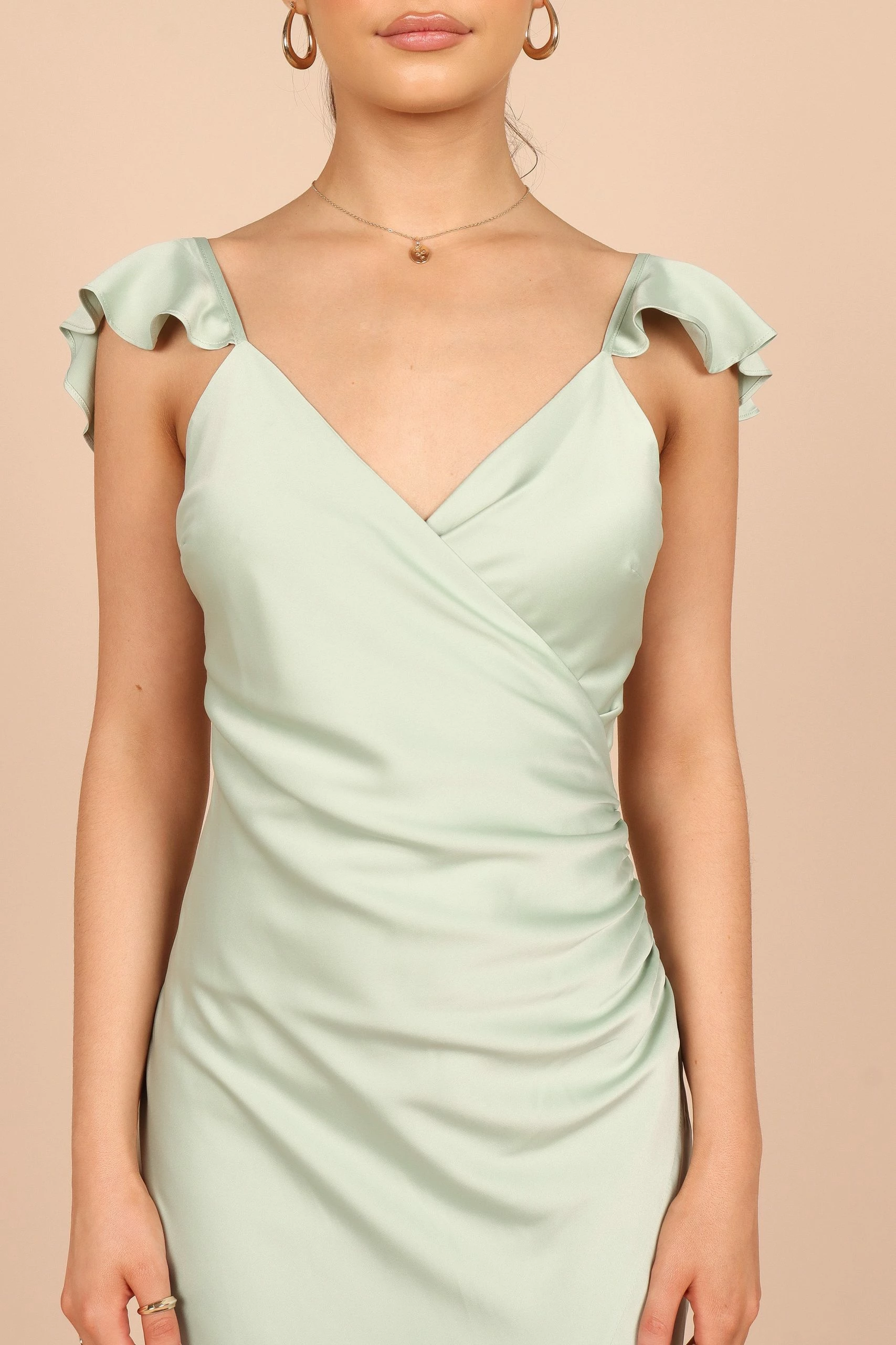 Peony Frill Cap Sleeve Maxi Dress - Sage 2 Peony Frill Cap Sleeve Maxi Dress - Sage - Image 2