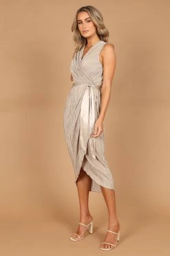 Poitre Pleated Wrap Midi Dress - Champagne 8 Poitre Pleated Wrap Midi Dress - Champagne -Dress Shop petal and pup usa dresses poitre pleated wrap midi dress champagne 32507577532593