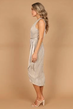 Poitre Pleated Wrap Midi Dress - Champagne 10 Poitre Pleated Wrap Midi Dress - Champagne -Dress Shop petal and pup usa dresses poitre pleated wrap midi dress champagne 32507577598129