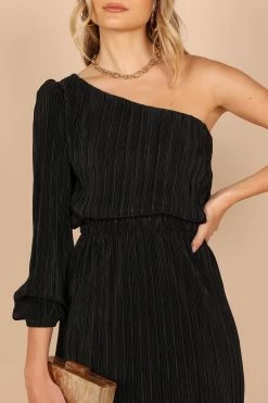 Pontee One Shoulder Pleated Midi Dress - Black -Dress Shop petal and pup usa dresses pontee one shoulder pleated midi dress black 32465628332209