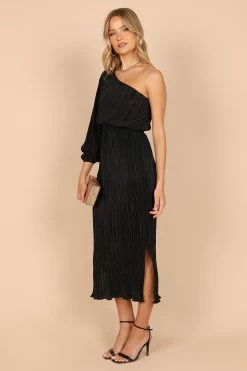 Pontee One Shoulder Pleated Midi Dress - Black -Dress Shop petal and pup usa dresses pontee one shoulder pleated midi dress black 32465628397745