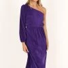 Pontee One Shoulder Pleated Midi Dress - Purple