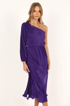 Pontee One Shoulder Pleated Midi Dress - Purple