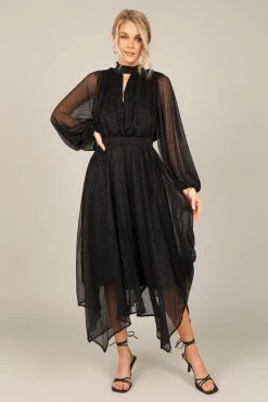 Portia Pleated Long Sleeve Midi Dress - Black Metallic -Dress Shop petal and pup usa dresses portia pleated long sleeve midi dress black metallic 32851941359793 1