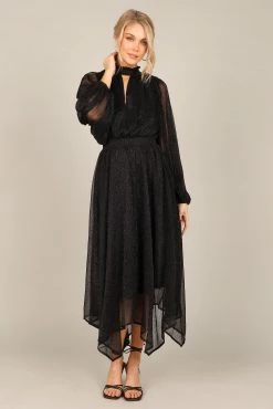 Portia Pleated Long Sleeve Midi Dress - Black Metallic -Dress Shop petal and pup usa dresses portia pleated long sleeve midi dress black metallic 32851941392561 1