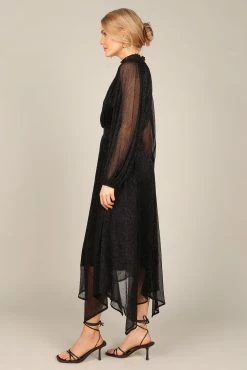 Portia Pleated Long Sleeve Midi Dress - Black Metallic -Dress Shop petal and pup usa dresses portia pleated long sleeve midi dress black metallic 32851941425329 1