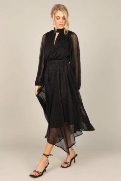 Portia Pleated Long Sleeve Midi Dress - Black Metallic -Dress Shop petal and pup usa dresses portia pleated long sleeve midi dress black metallic 32851941458097 1