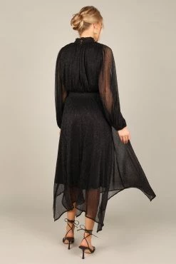 Portia Pleated Long Sleeve Midi Dress - Black Metallic -Dress Shop petal and pup usa dresses portia pleated long sleeve midi dress black metallic 32851941490865 1