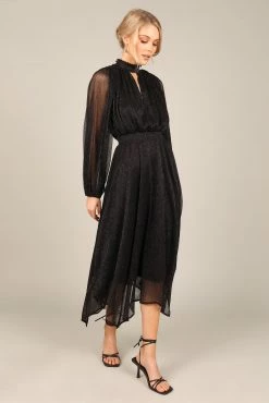 Portia Pleated Long Sleeve Midi Dress - Black Metallic -Dress Shop petal and pup usa dresses portia pleated long sleeve midi dress black metallic 32851941523633 1
