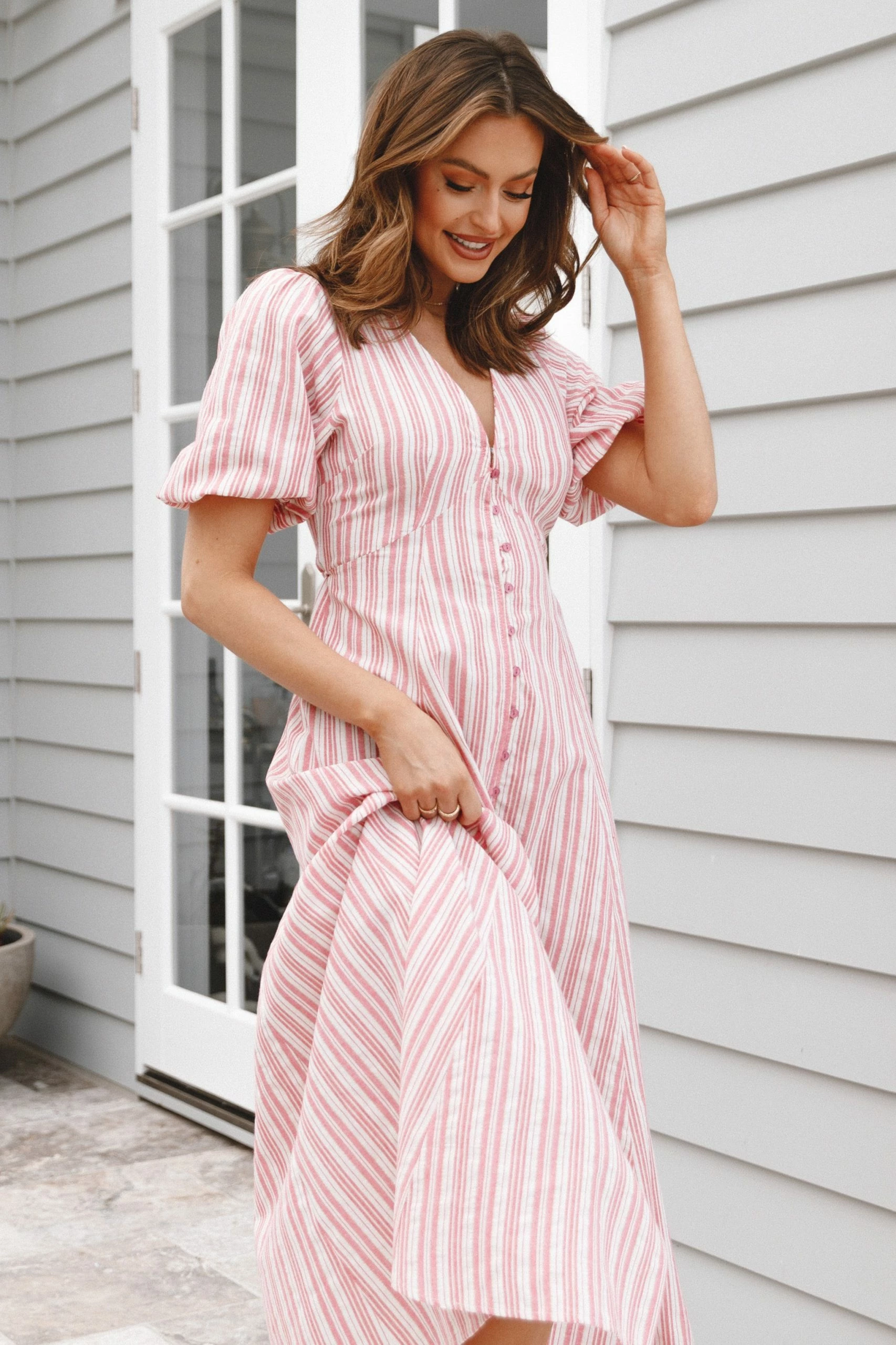 Prairie Midi Dress - Pink Stripe 1 Prairie Midi Dress - Pink Stripe