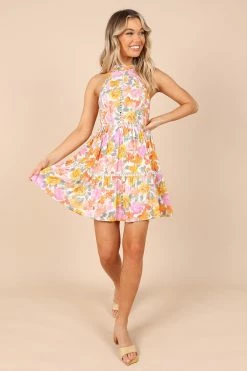 Raffael High Neck Mini Dress - Pink Floral -Dress Shop petal and pup usa dresses raffael high neck mini dress pink floral 32257856897201