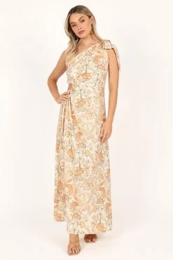 Ralie One Shoulder Maxi Dress - Tan Floral -Dress Shop petal and pup usa dresses ralie one shoulder maxi dress tan floral 33543065829553