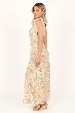 Ralie One Shoulder Maxi Dress - Tan Floral -Dress Shop petal and pup usa dresses ralie one shoulder maxi dress tan floral 33543065927857