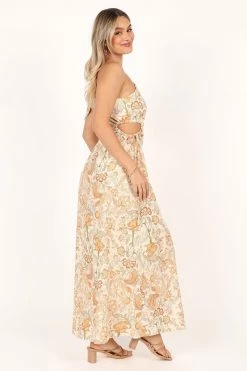Ralie One Shoulder Maxi Dress - Tan Floral -Dress Shop petal and pup usa dresses ralie one shoulder maxi dress tan floral 33543065993393