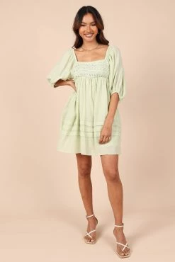 Ramona Smocked Mini Dress - Sage -Dress Shop petal and pup usa dresses ramona smocked mini dress sage 32314896711857