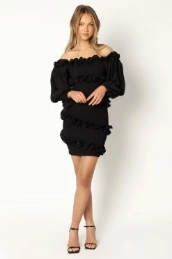 Reba Off Shoulder Mini Dress - Black -Dress Shop petal and pup usa dresses reba off shoulder mini dress black 33994887856305