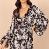 Reine Puff Sleeve Mini Dress - Black Floral