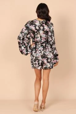Reine Puff Sleeve Mini Dress - Black Floral -Dress Shop petal and pup usa dresses reine puff sleeve mini dress black floral 32213995651249