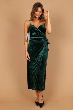 Renarde Wrap Velvet Midi Dress - Emerald -Dress Shop petal and pup usa dresses renarde wrap velvet midi dress emerald 32772923982001