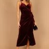 Renarde Wrap Velvet Midi Dress - Wine