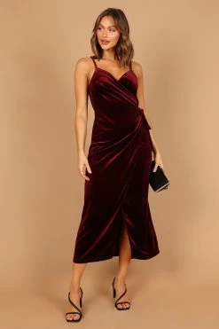 Renarde Wrap Velvet Midi Dress - Wine