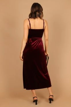 Renarde Wrap Velvet Midi Dress - Wine -Dress Shop petal and pup usa dresses renarde wrap velvet midi dress wine 32786135253169