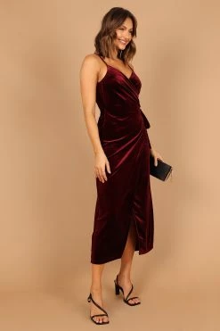 Renarde Wrap Velvet Midi Dress - Wine -Dress Shop petal and pup usa dresses renarde wrap velvet midi dress wine 32786135285937